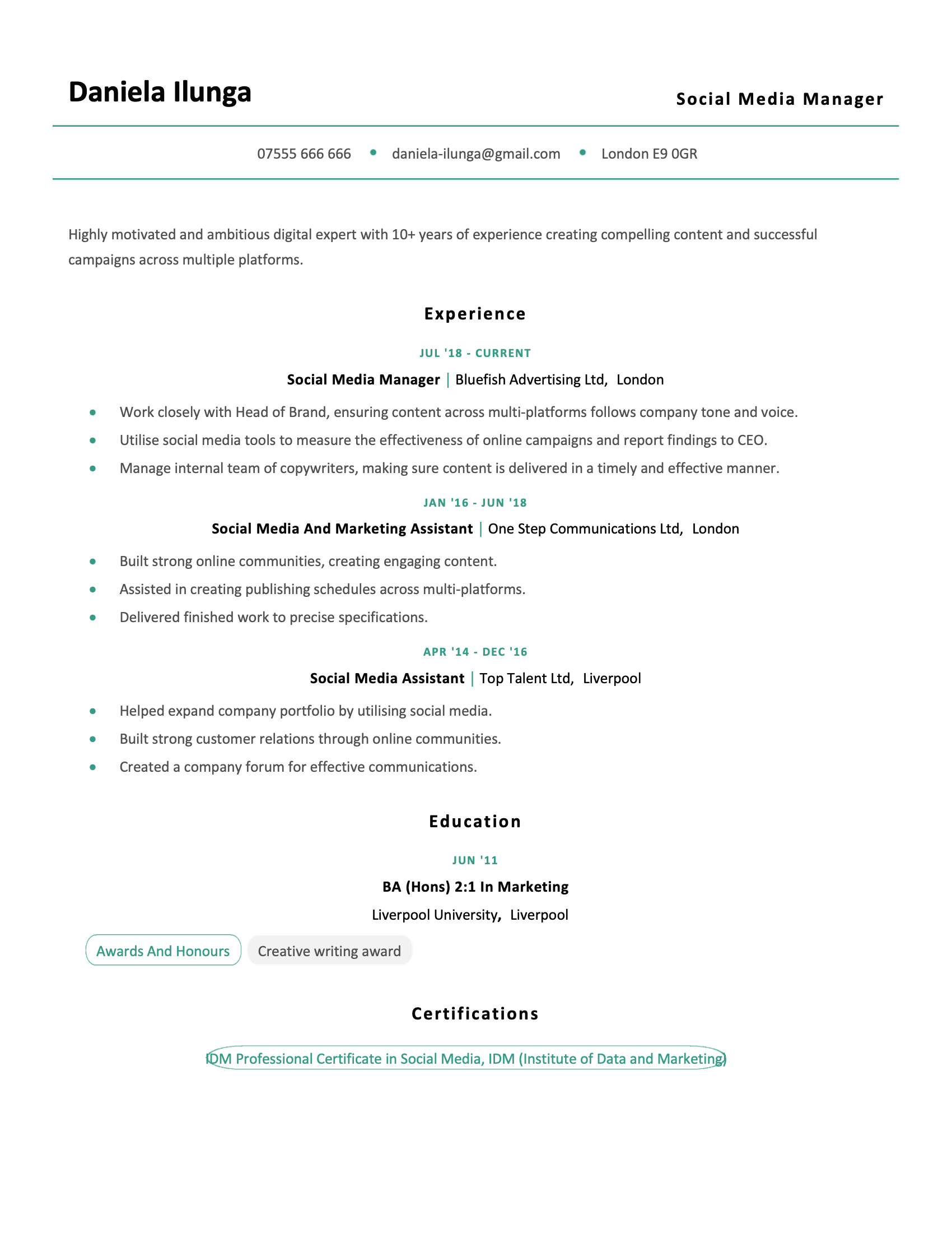 Advanced CV template