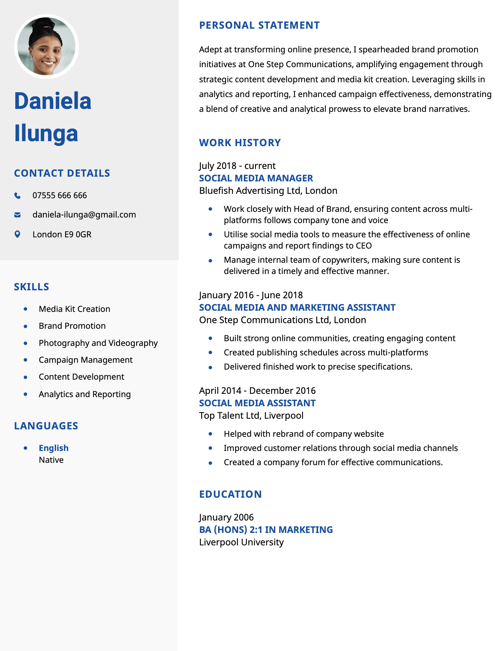 Chicago CV template
