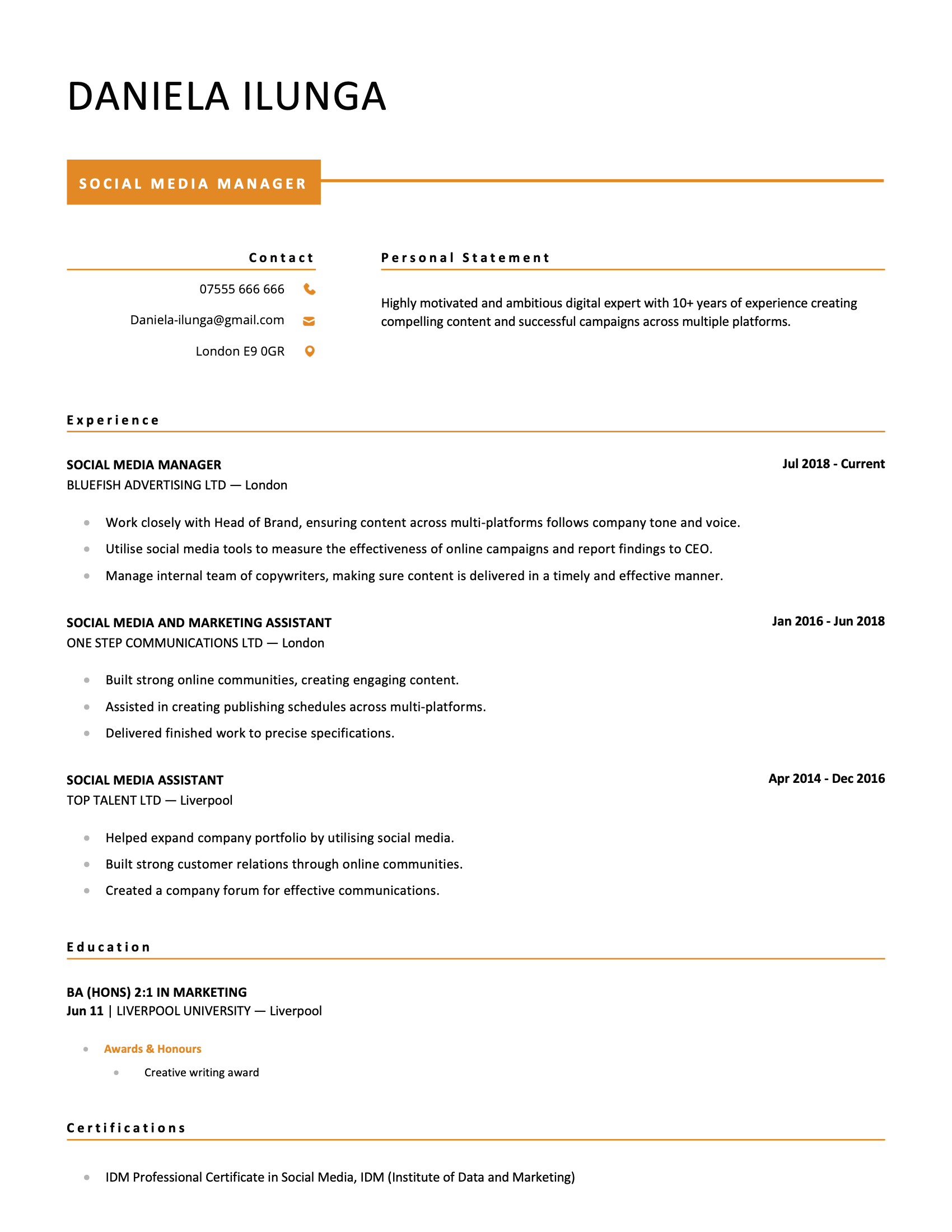 Majestic CV template