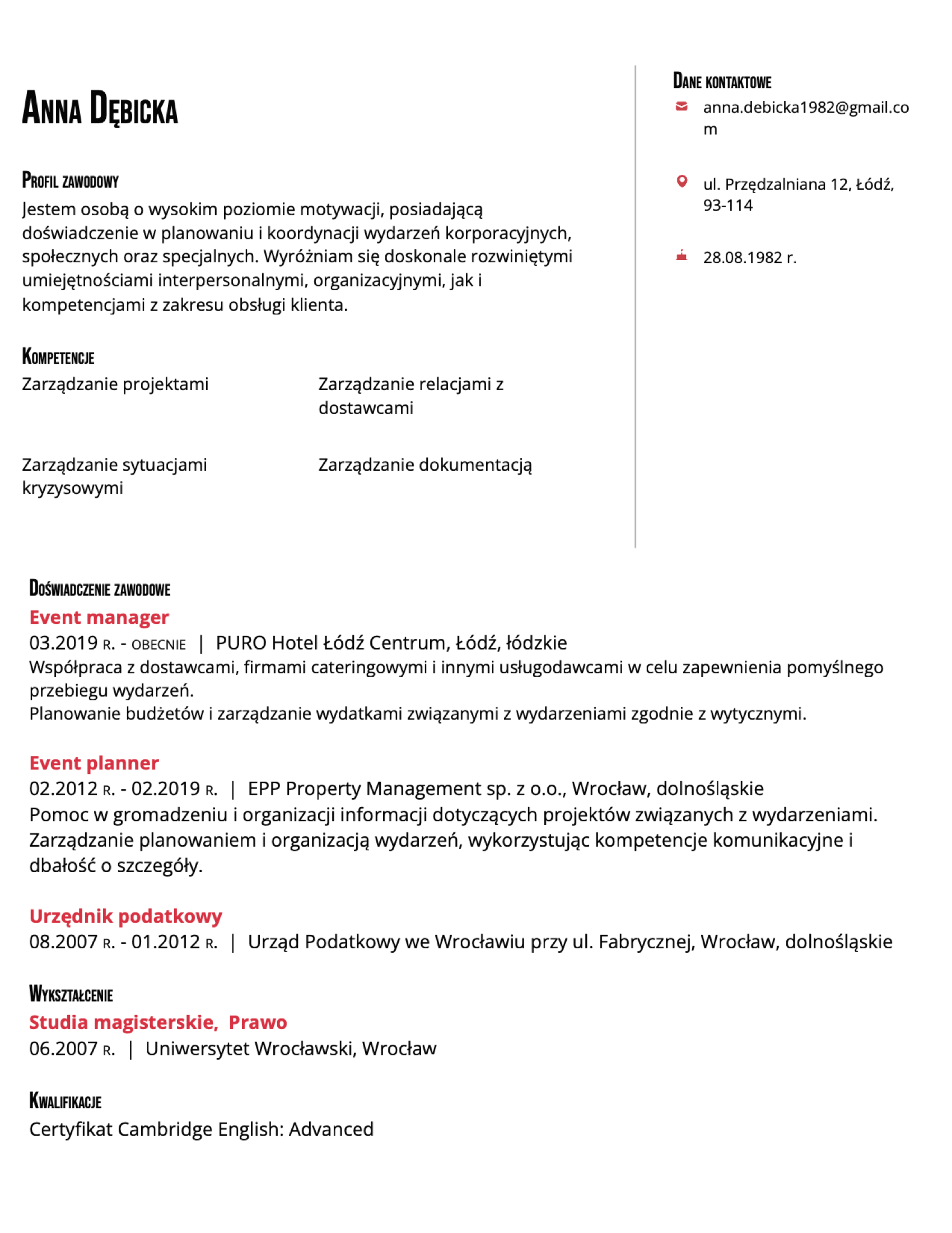 Advanced CV template