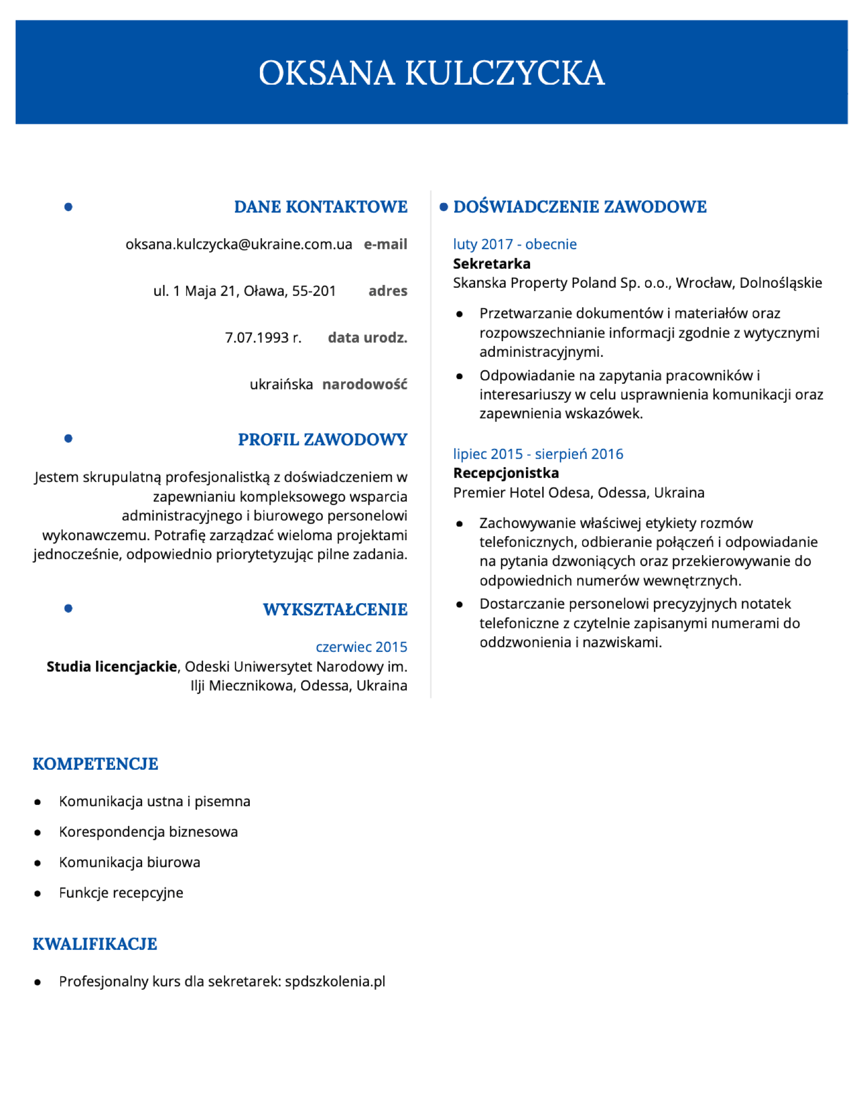 Classic CV template