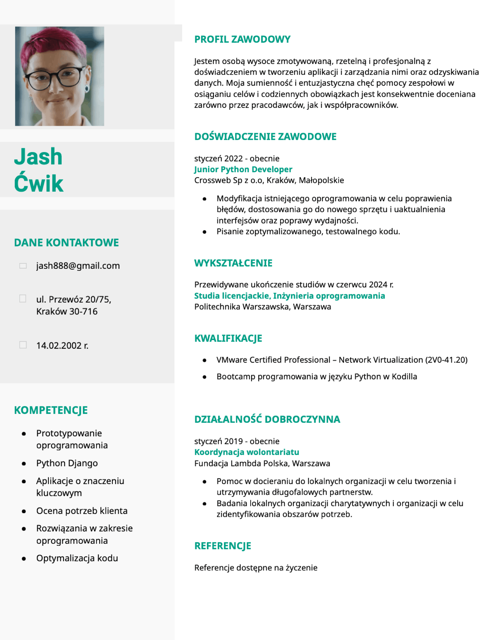 Corporate CV template