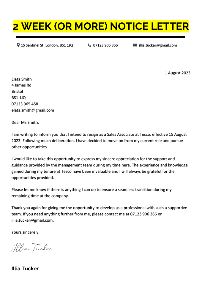 polite resignation letter template