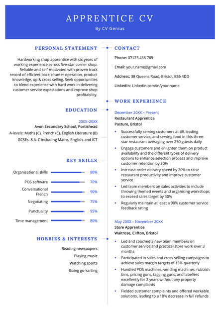 An example CV for an apprentice using the 2025 template.