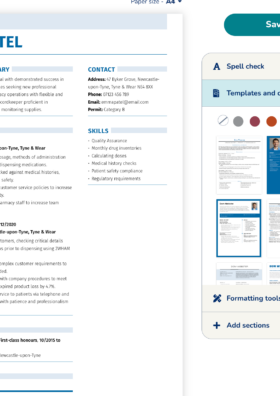 The final CV preview page on My Perfect CV, where you can change formatting options or select a new template.