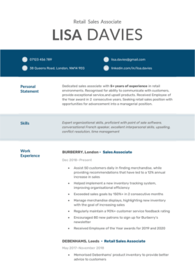 Blue version of the Abertawe CV template