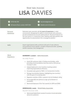 Green version of the Abertawe CV template