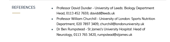 An example of references listed on an academic CV