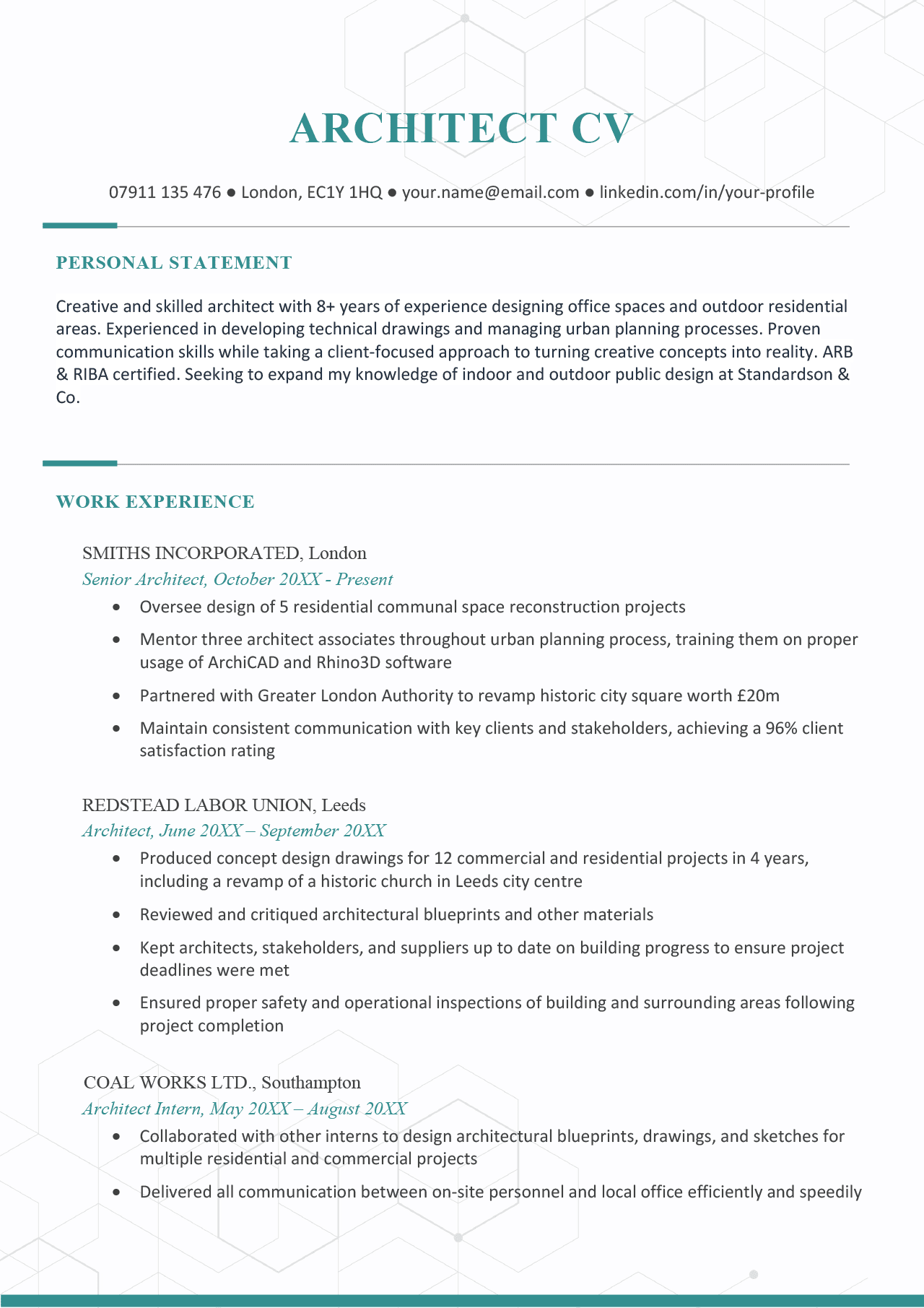 An example of an architect cv