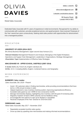 The Austere CV Template in black