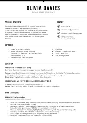 The Bold CV Template in black