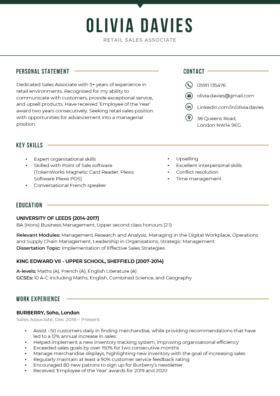 The Bold CV Template in green