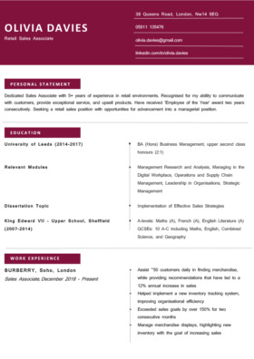 The Brixton CV Template in burgundy