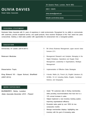 The Brixton CV Template in green