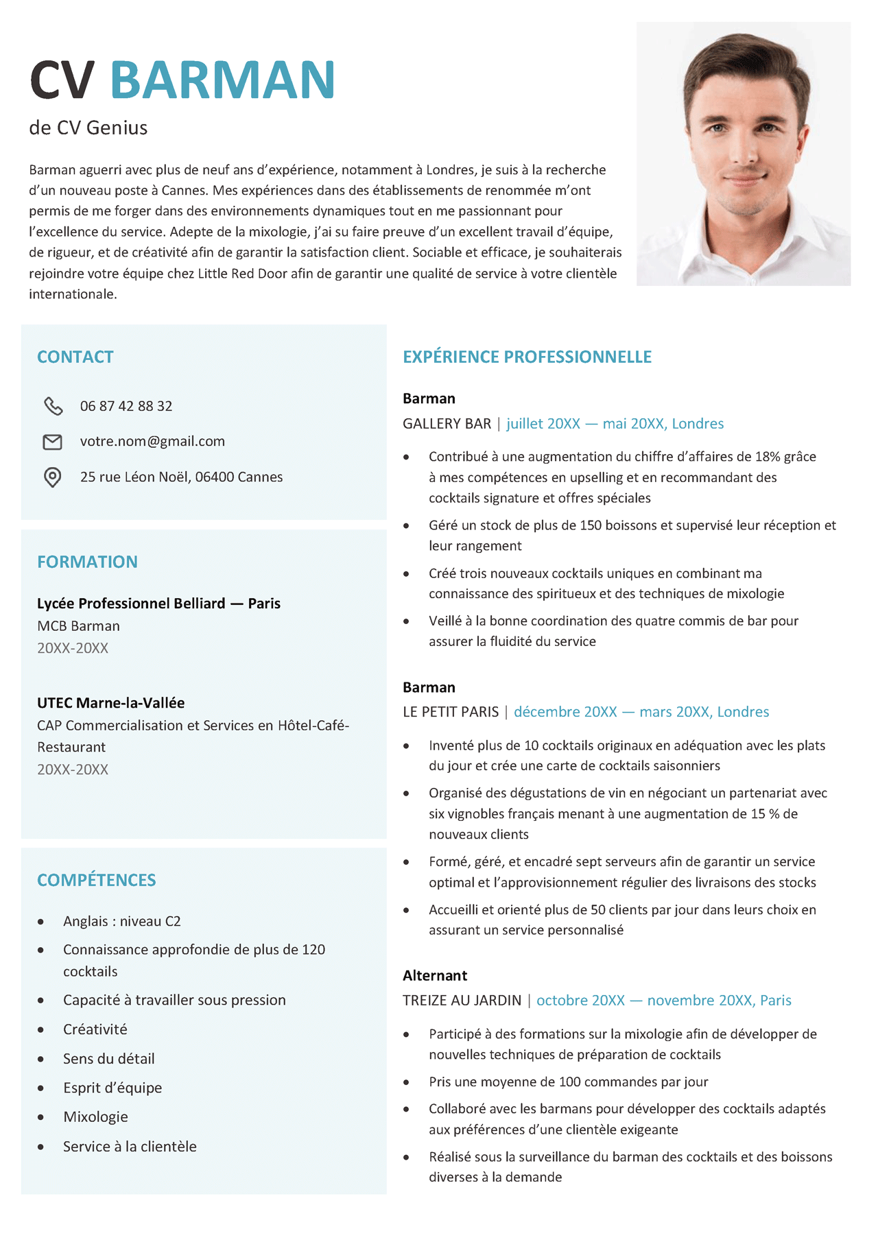 Mod le Et Exemple CV Barman