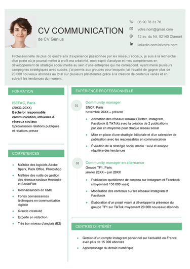 exemple d'un modèle de CV communication