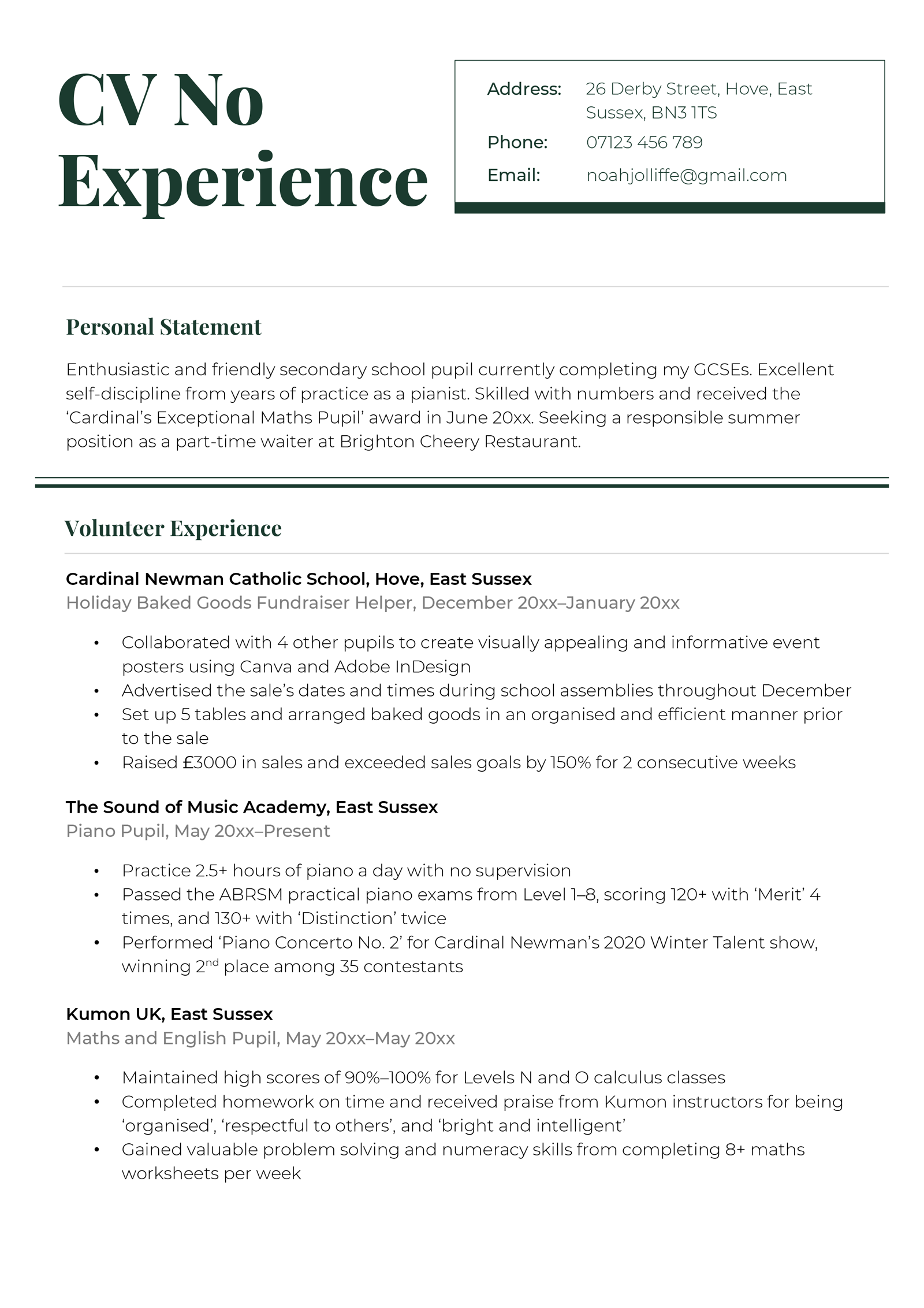 resume template for 16 year olds