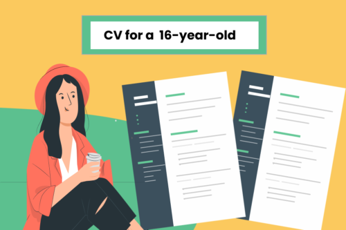 A 16-year-old girl looking at a two-page CV to represent CV for 16-year-old