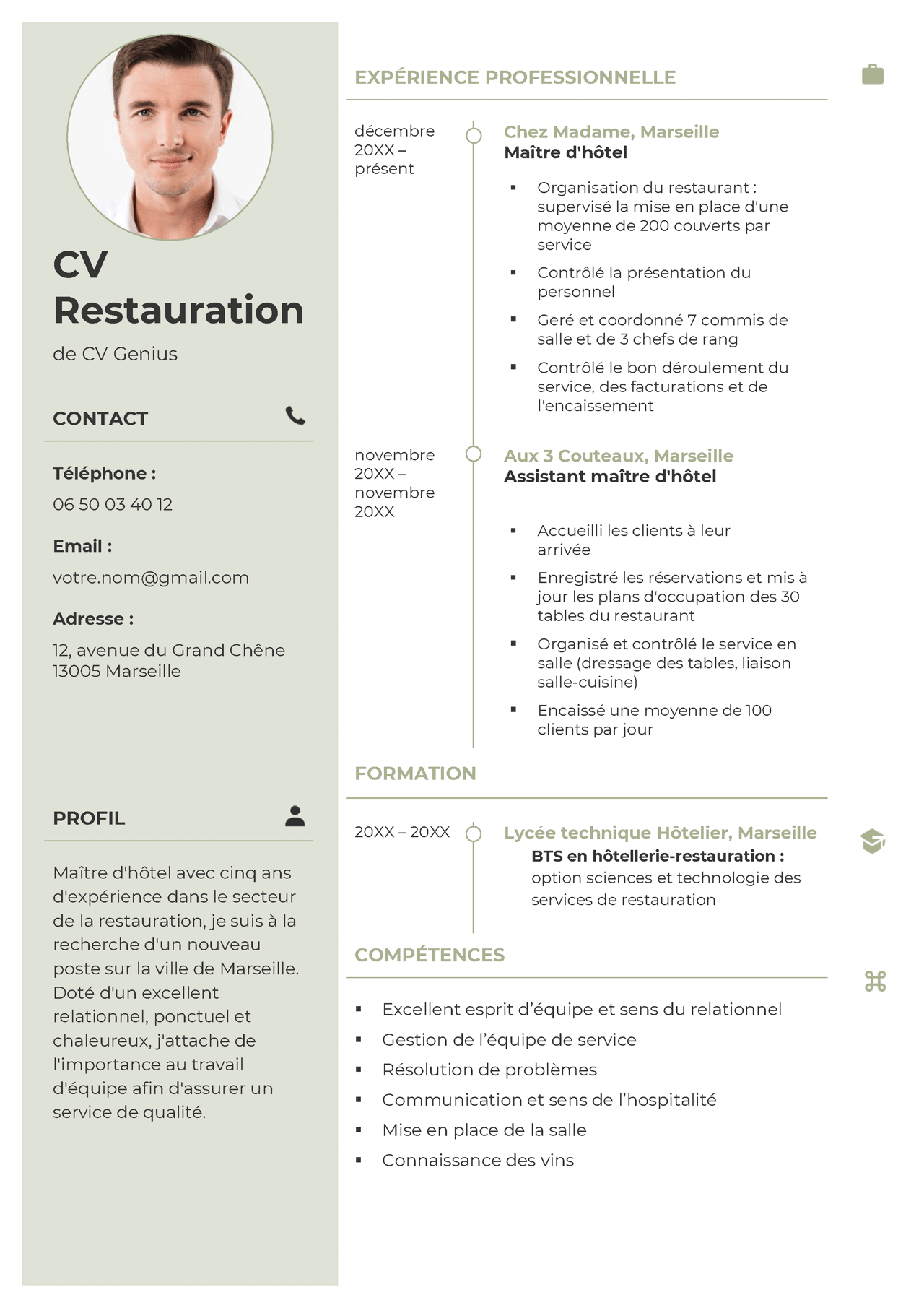 exemple d'un modèle de CV en restauration