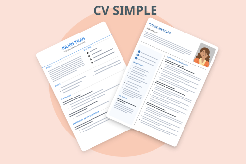 une illustration de deux CV simples avec et sans photo sur un fond de couleur orange clair