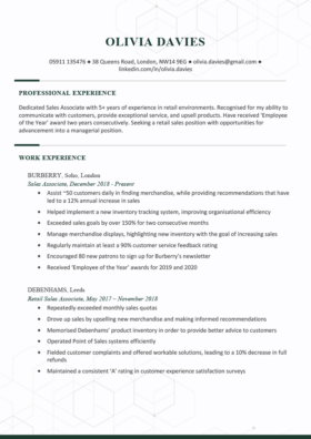 The Chelsea CV Template in green