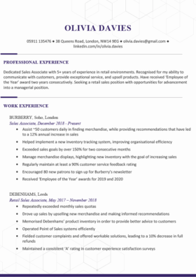 The Chelsea CV Template in purple