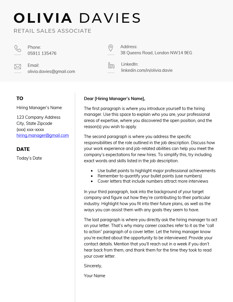 online cover letter template free