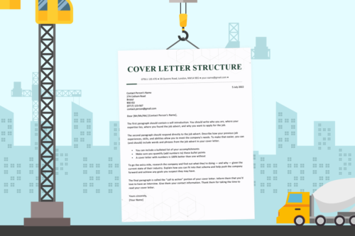 An image of a cover letter being hoisted by a crane to illustrate the cover letter structure concept