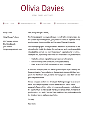 Cover Letter Template for UK: Creative, Burgundy