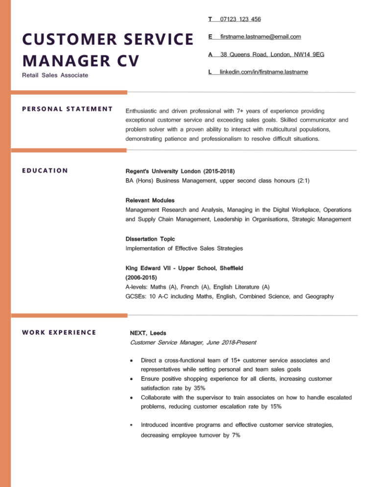 personal statement examples cv customer service