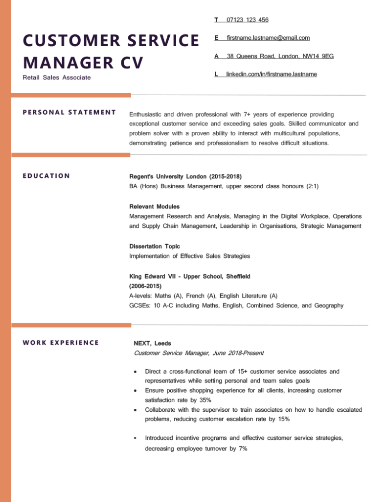 Customer Service Cv Example With Writing Guide Cv Genius