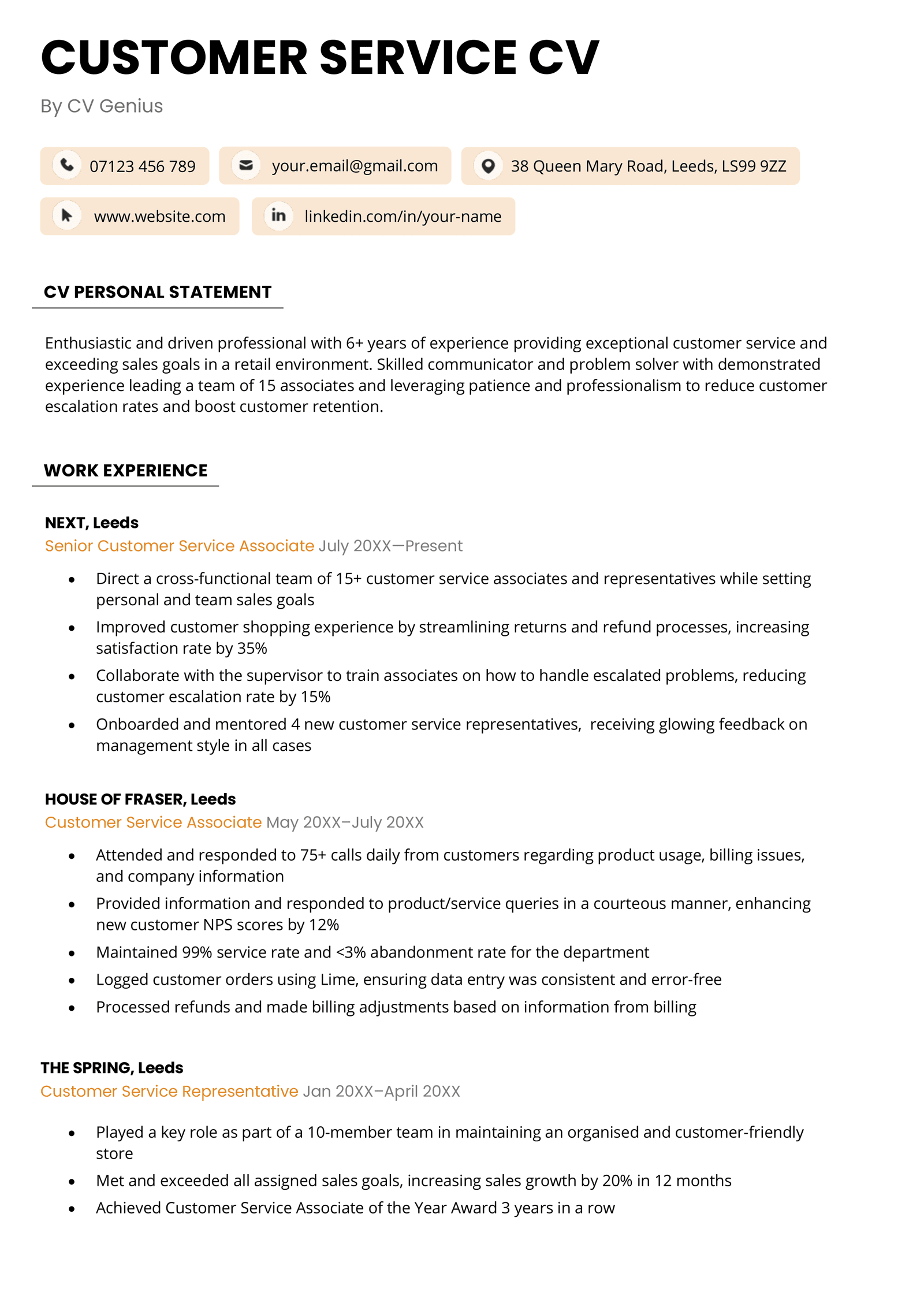 customer services cv personal statement