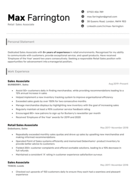 Black version of the Executive CV template