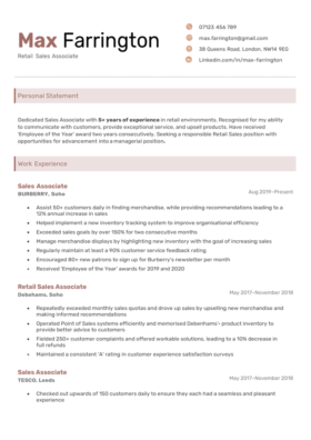 Maroon version of the Executive CV template
