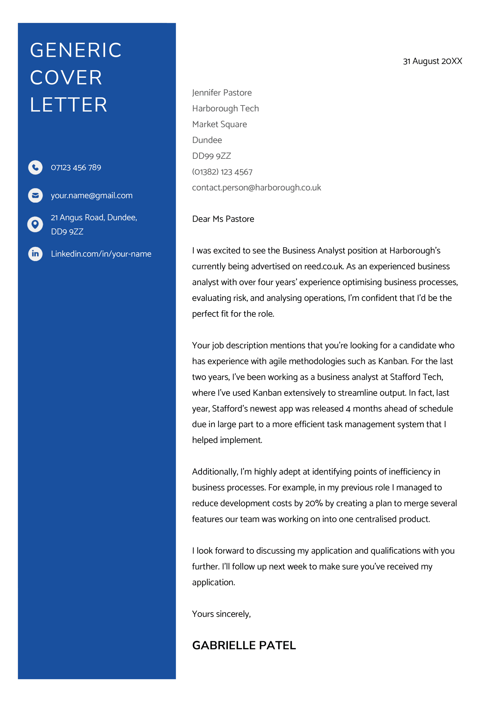 A generic cover letter example