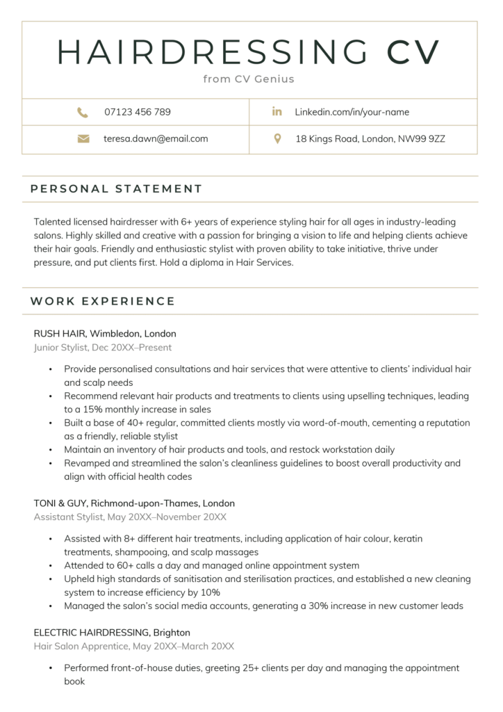 Hairdressing Cv Example Free Template Download And Tips