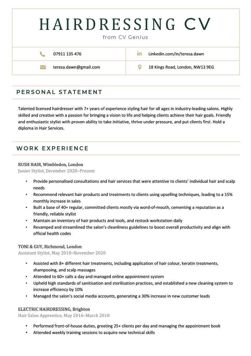 sample resume for salon job