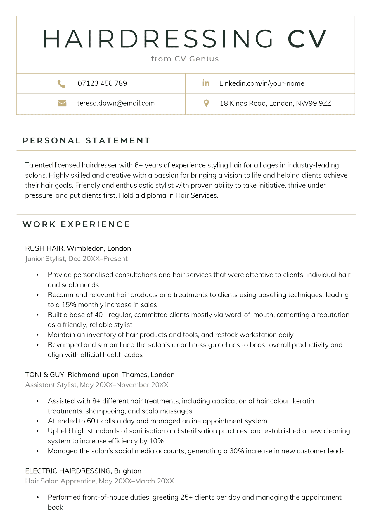 A hairdressing CV example