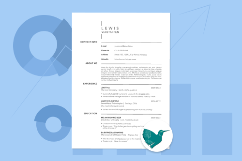 A LaTex CV template with the LaTex Project logo positioned over the bottom-right corner.