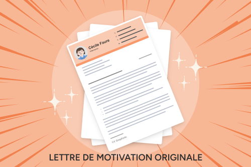 une illustration d'une lettre de motivation avec photo et un en-tête orange qui scintille par son originalité par rapport à d'autres CV classiques