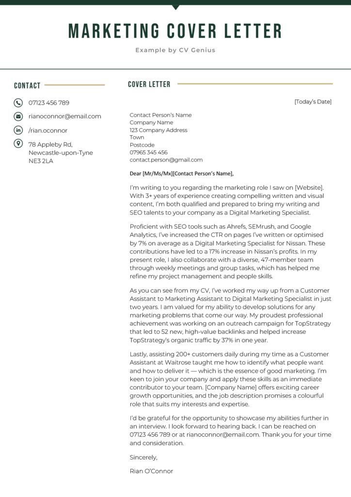 great marketing cover letter examples