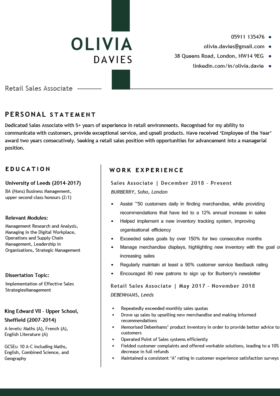 The Metropolitan CV Template in green