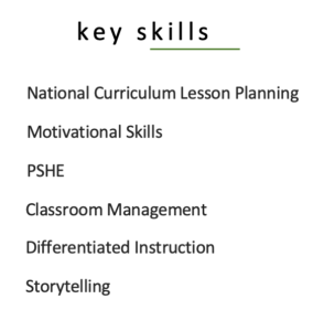 A primary school teacher's CV skills section.