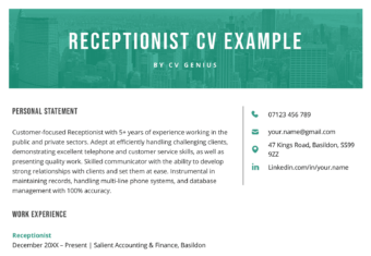 Example of a receptionist CV.
