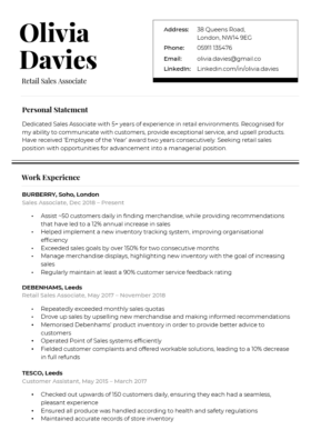 The Refined CV Template in black