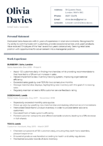 The Refined CV Template in dark blue with a bold header that showcases the candidate's name and contact information enclosed in a box, with the following sections featuring dark blue headings and dividing lines.