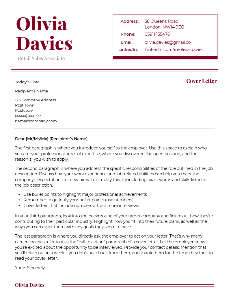Cover Letter Template 20+ UK Templates [Free to Download]