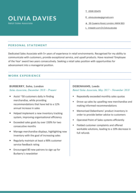 The Royal CV Template in blue