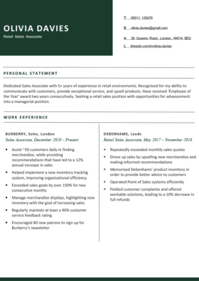 The Royal CV Template in green