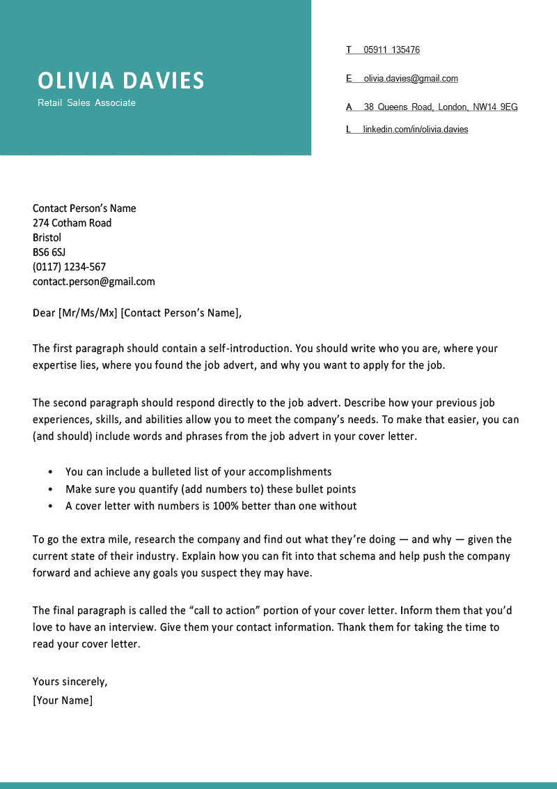 cover letter template free uk